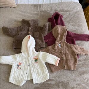 0-3month Set of Baby Hooded Jackets in Cream, Brown, and Pink